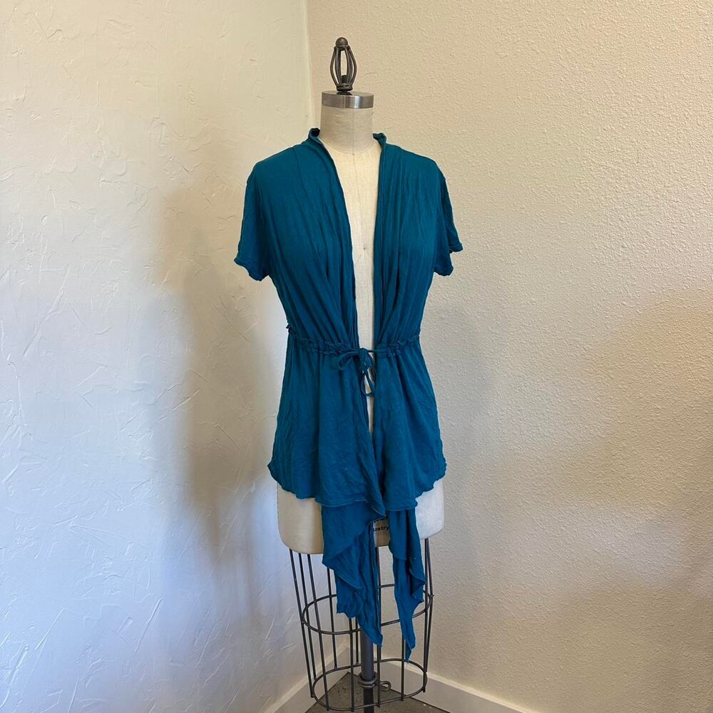 La Luna Loca Women’s Size 2 Teal Draped Open Front Tie Waist Tunic Top Y2K